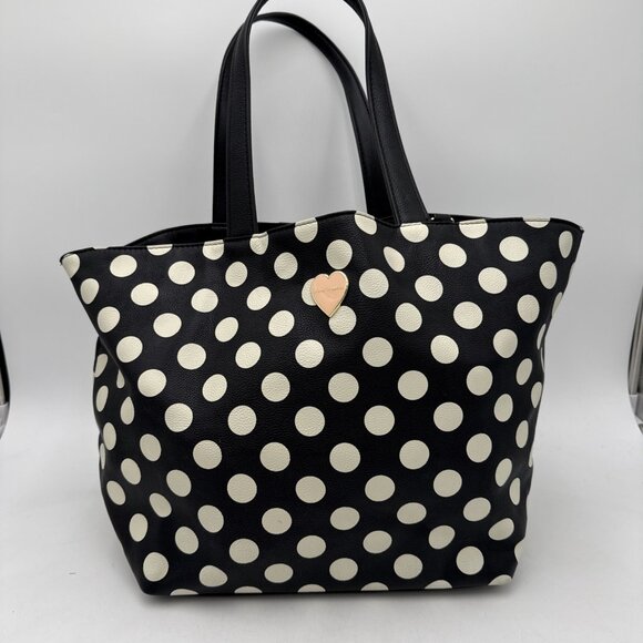 Betsey Johnson Handbags - Betsey Johnson Large Black White Polka Dotted Tote Bag Reversible